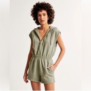 Green Sleeveless Hooded Romper NWOT